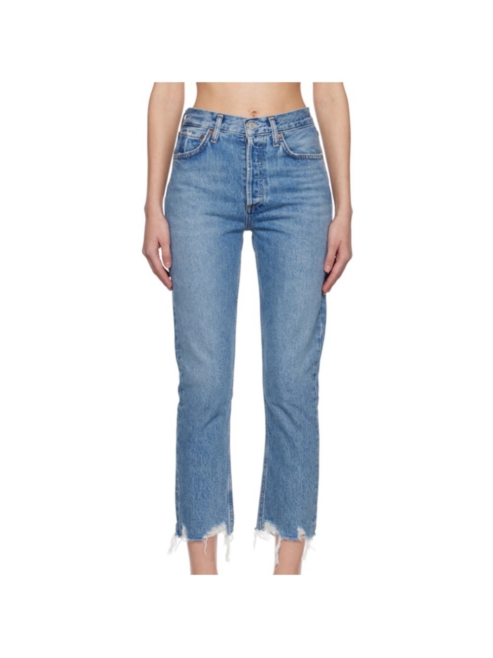 Agolde Riley Straight Leg High-Rise Cropped Raw-Hem Jeans